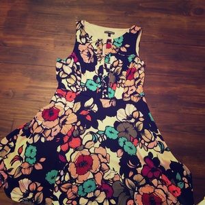 Express Floral Flare Laceup Dress